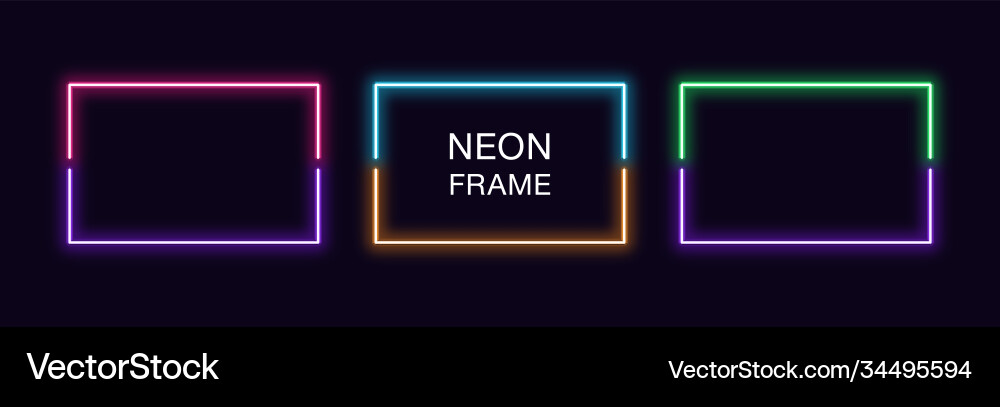 Neon rectangle frame set rectangular Neon rectangle frame set rectangular Vector Image