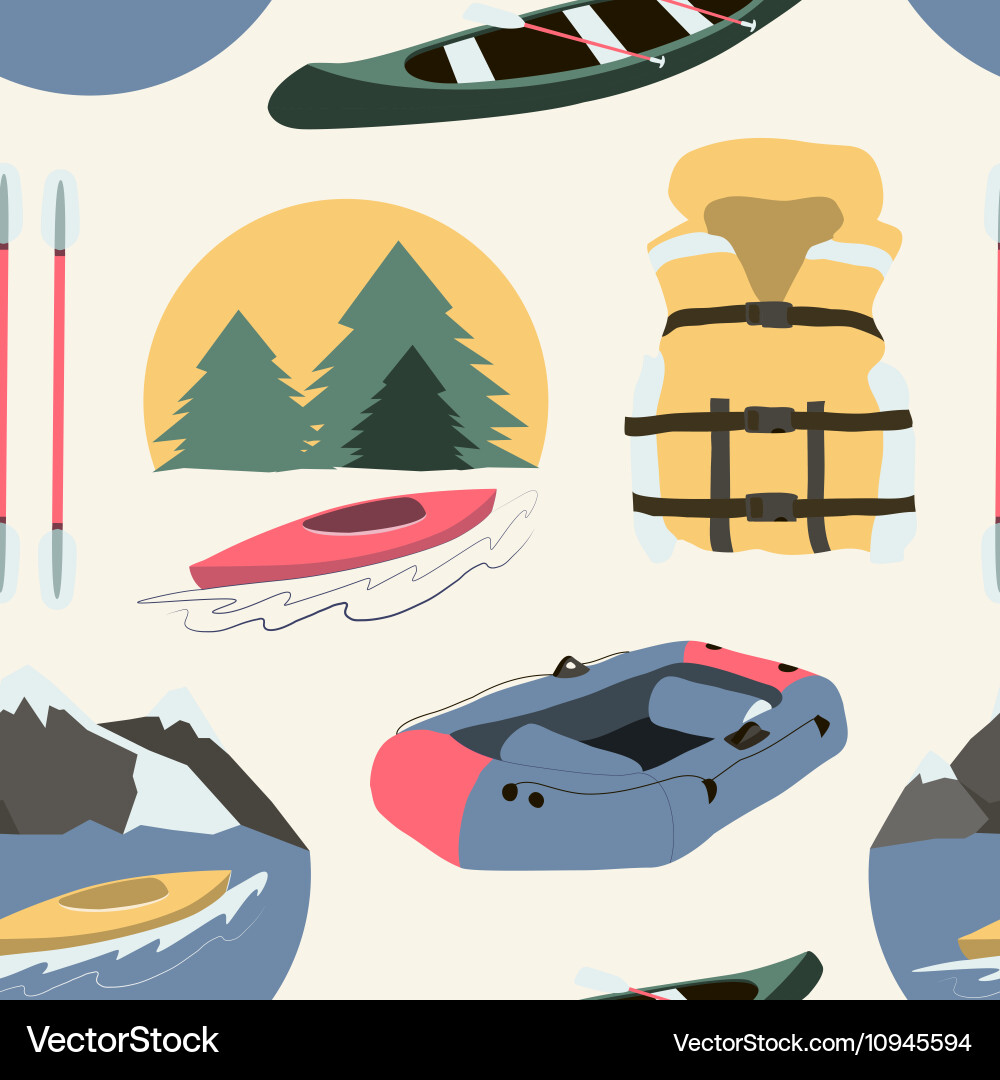 Rafting and kayaking icons collection pattern vector image