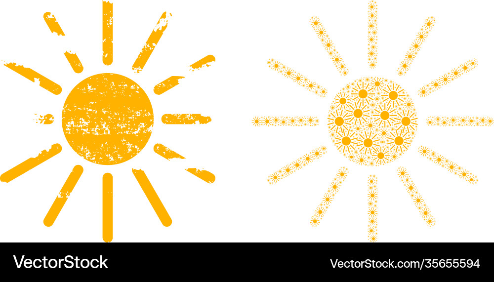 Sun icon recursion mosaic and grunge textured Vector Image