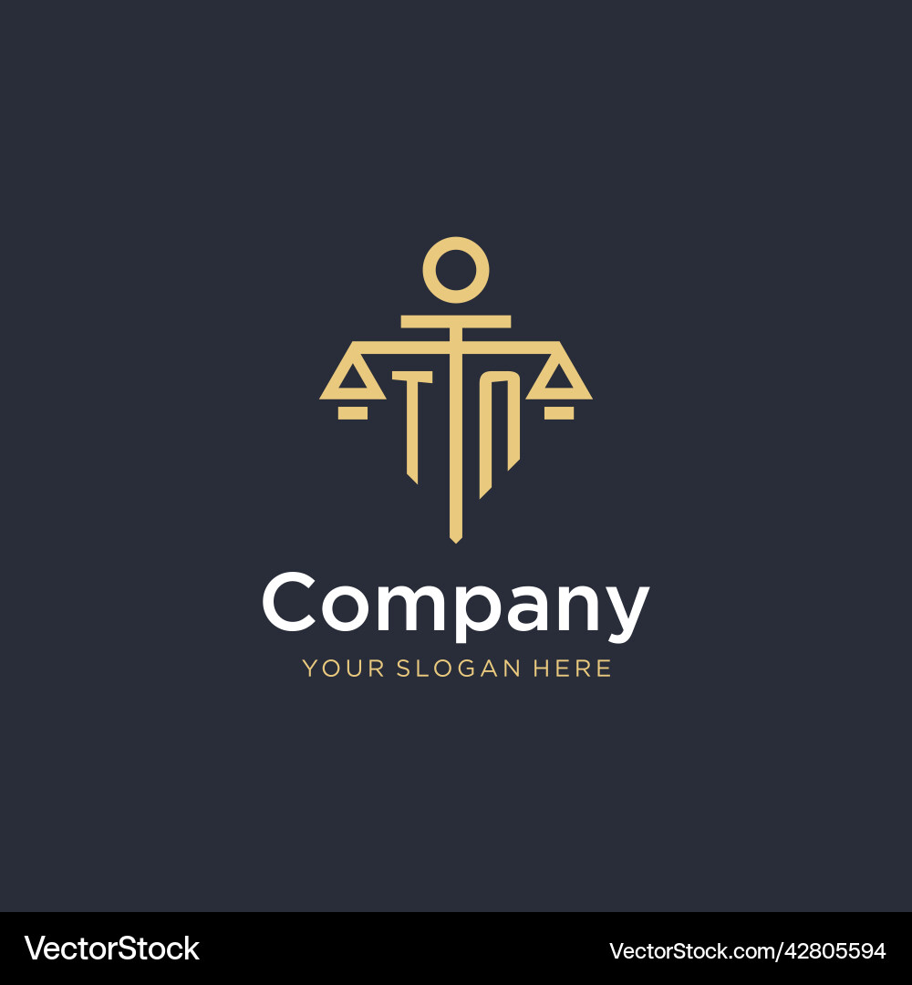 Tn initial monogram logo with scale and pillar Vector Image