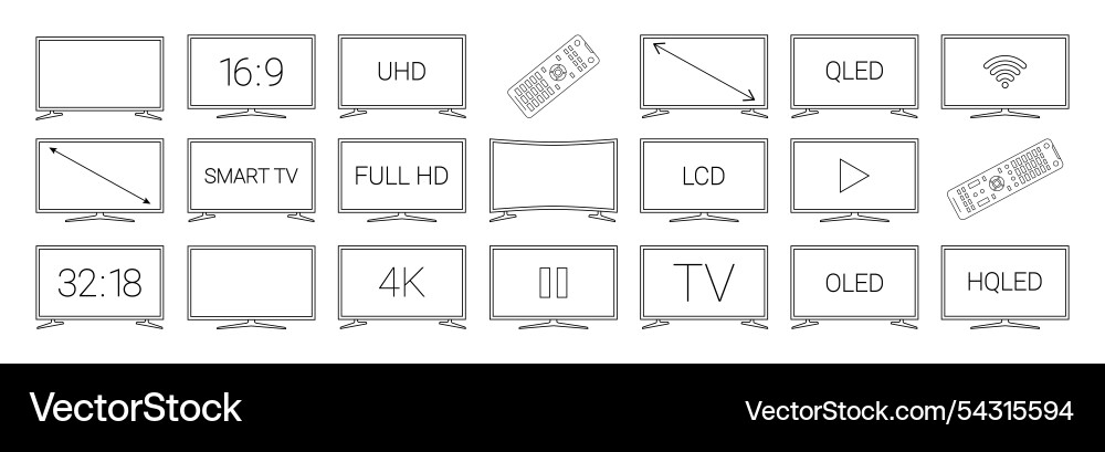 Tv black line icon set different types Tv black line icon set different types vector image