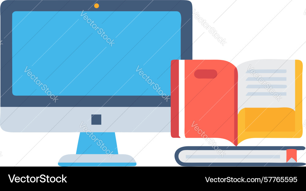 Desktop computer with books for study design Vector Image