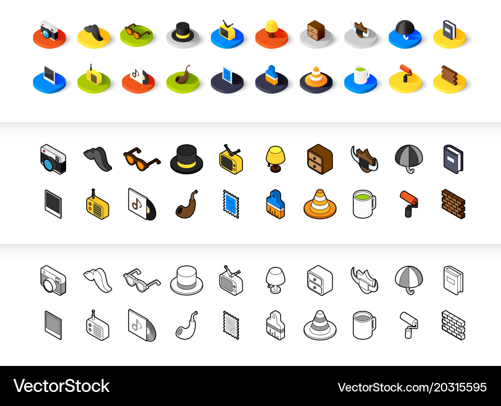 Isometric Flat Icons - Retro Collection Vector Image