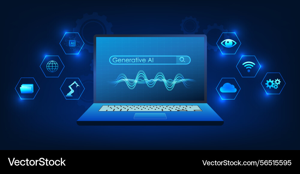 Laptop showing the process of generating video Laptop showing the process of generating video vector image