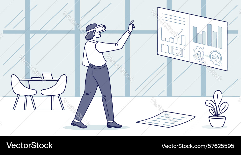 Man using augmented reality for data analysis vector image