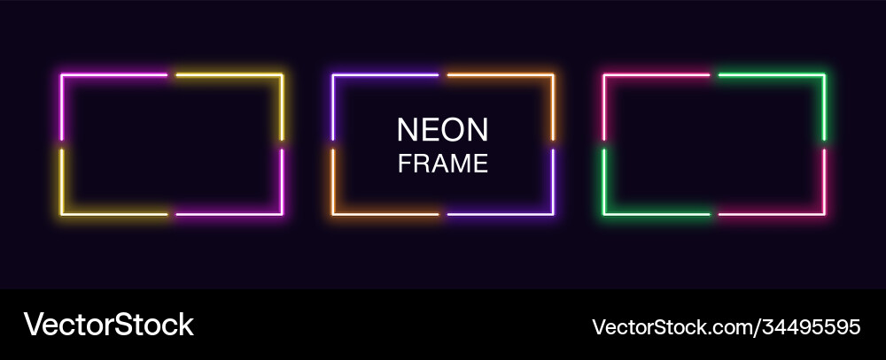 Neon rectangle frame set rectangular Neon rectangle frame set rectangular Vector Image