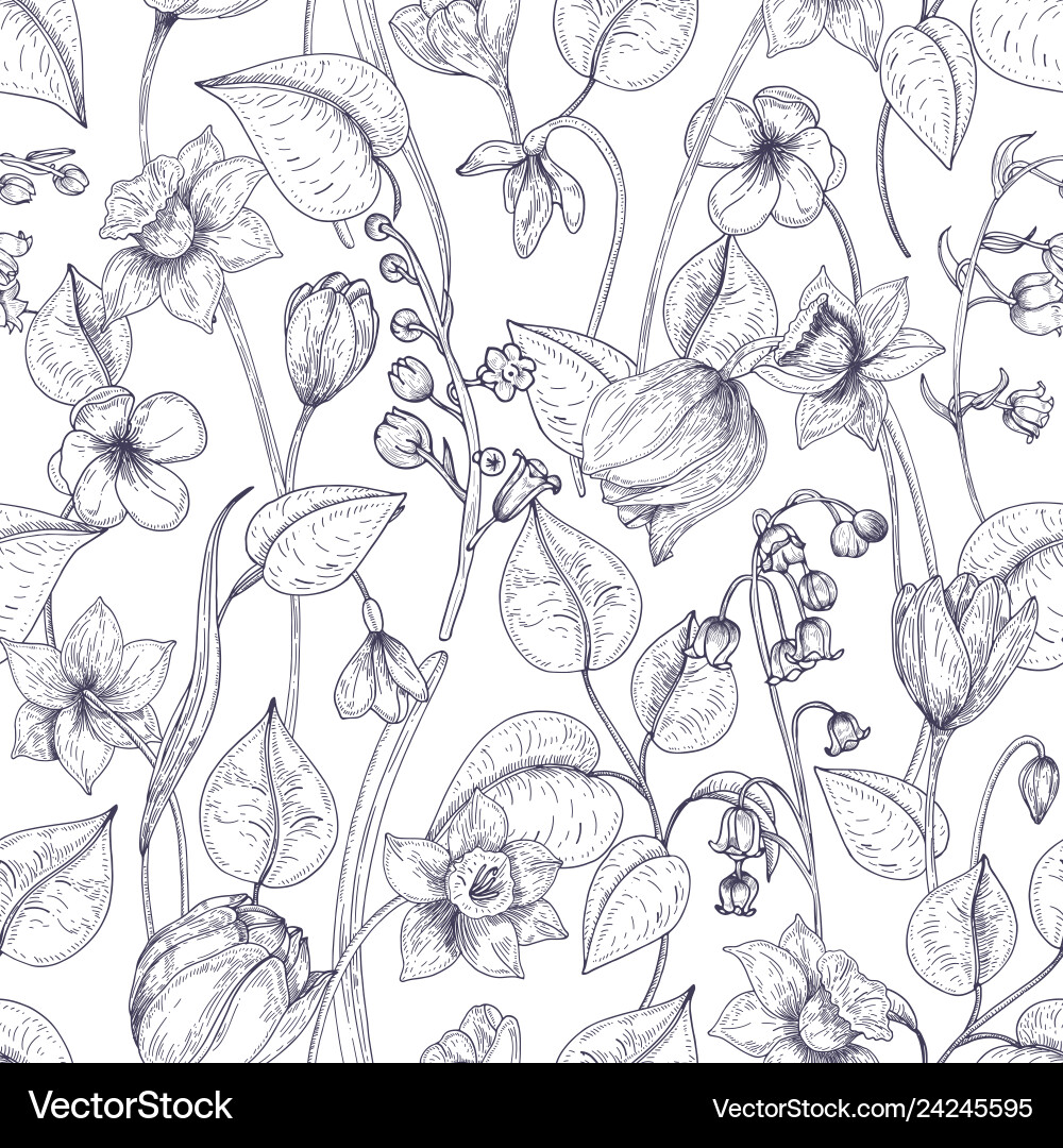 Romantic Spring Floral Pattern Vector Image