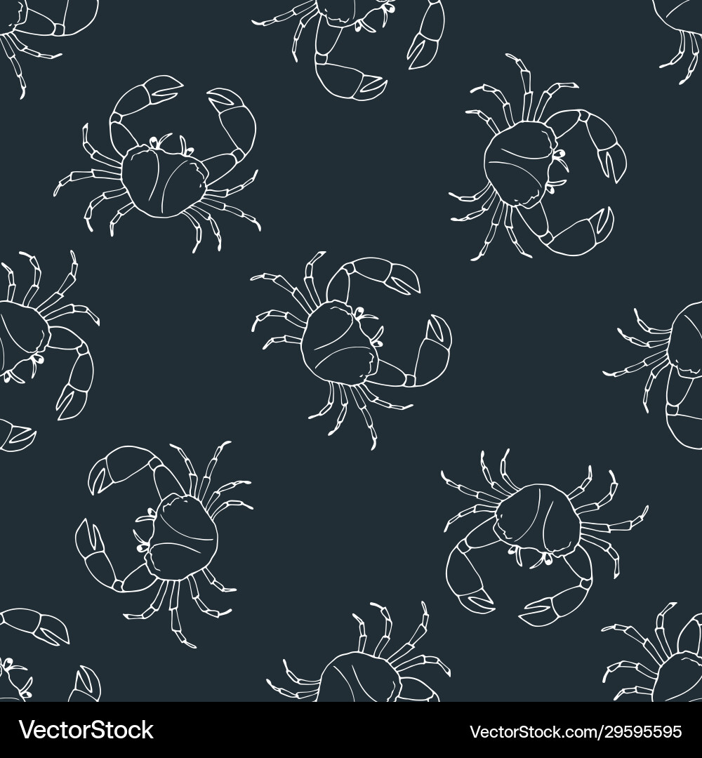 Seamless pattern with crab on dark background Vector Image