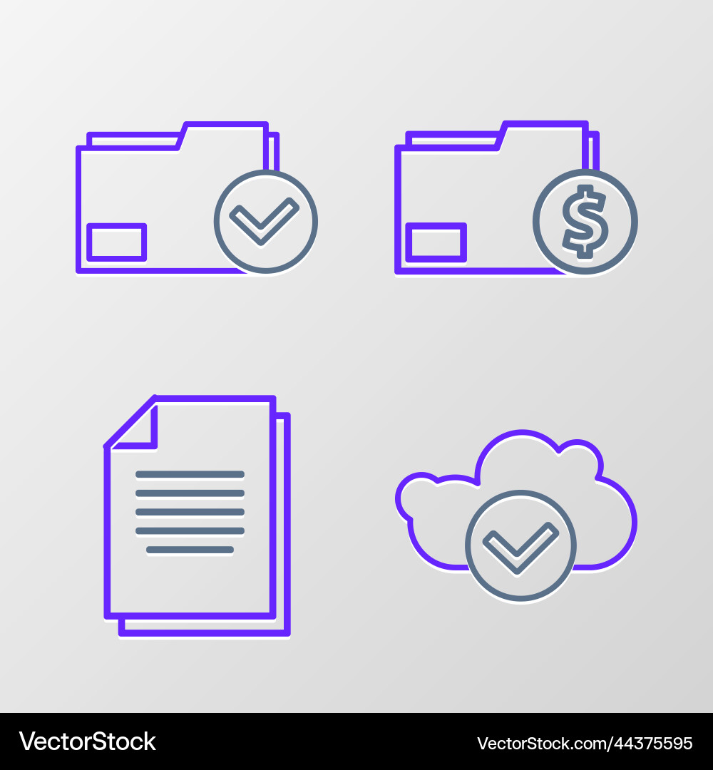 Set line cloud with check mark document finance Vector Image