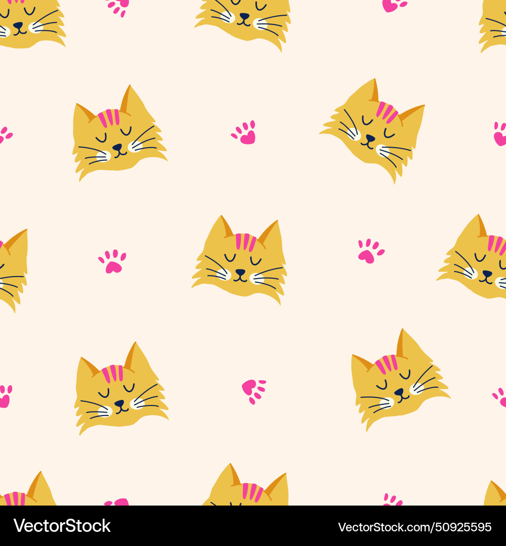 Simple seamless pattern with cat and paw print Simple seamless pattern with cat and paw print Vector Image