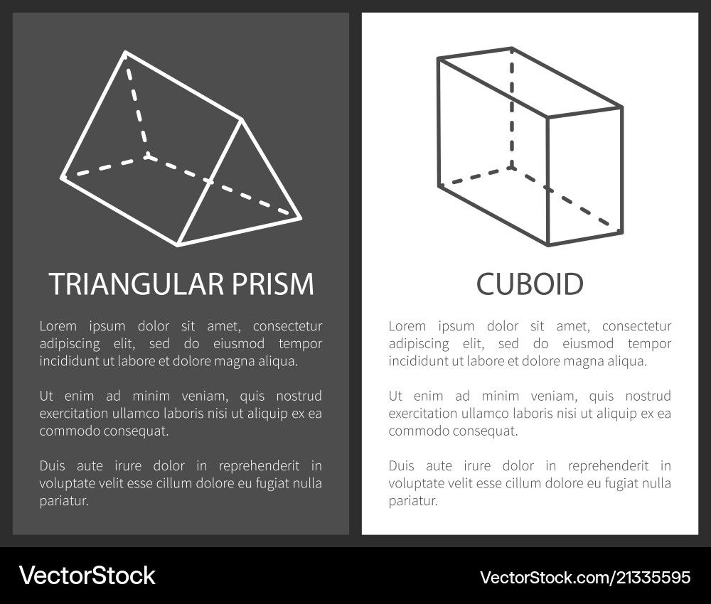 Triangular prism cuboid geometric shapes figures Triangular prism cuboid geometric shapes figures Vector Image