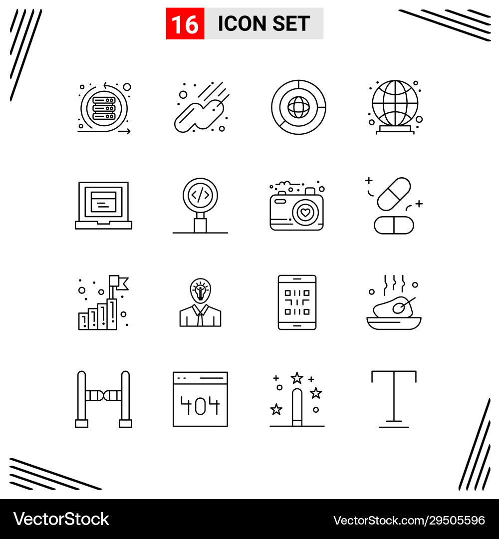 16 icons line style grid based creative outline Vector Image