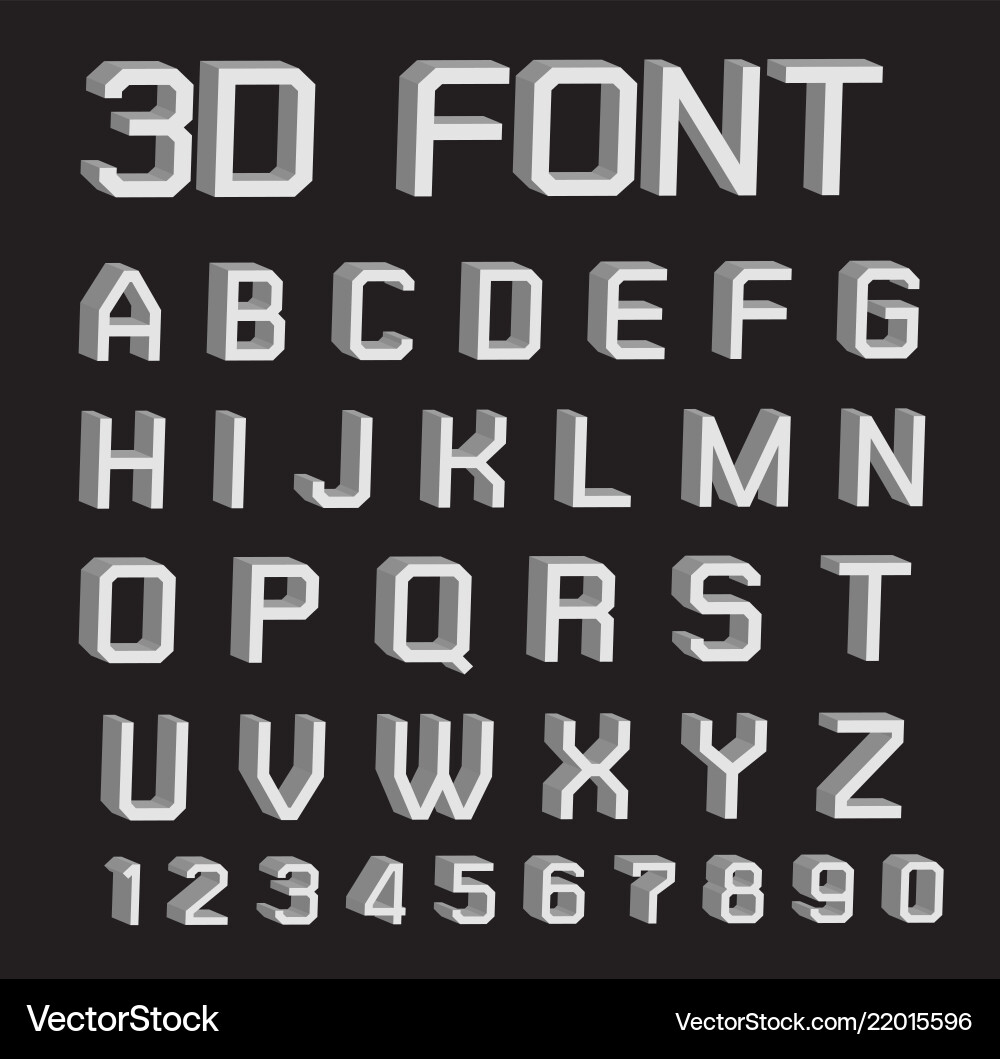 3d font letters and numbers Vector Image