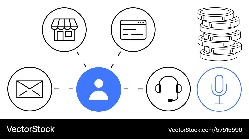 Centralized user icon with connected service Centralized user icon with connected service vector image