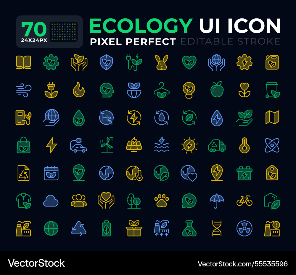 Ecology dark color ui icons set Vector Image