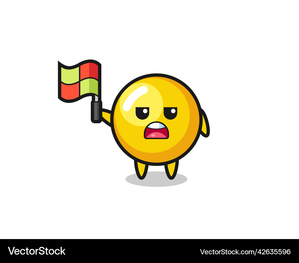 Egg yolk character as line judge putting the flag Vector Image