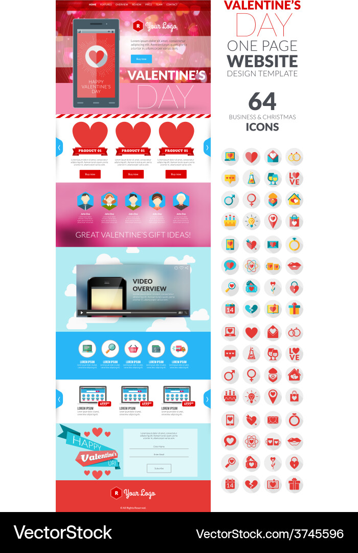 One page website template in flat style with icon vector image