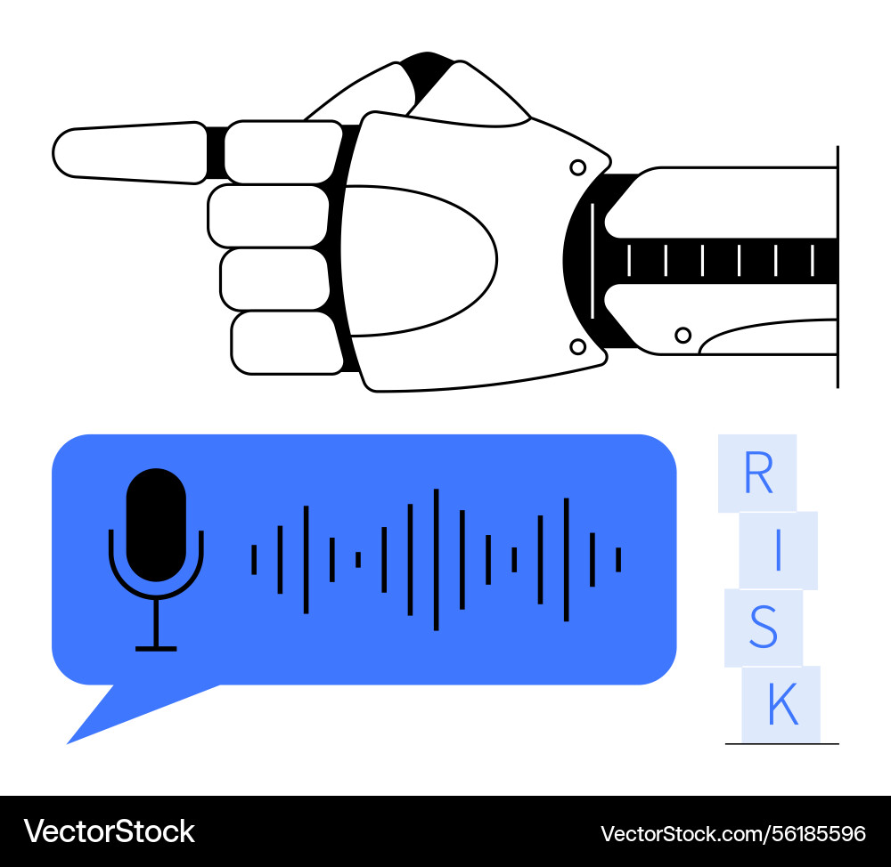 Robotic hand pointing with speech waveform inside Robotic hand pointing with speech waveform inside vector image
