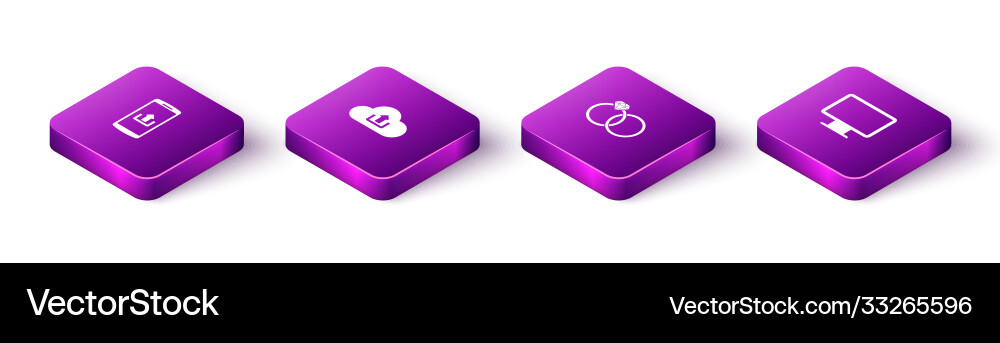 Set isometric smartphone with upload cloud Vector Image