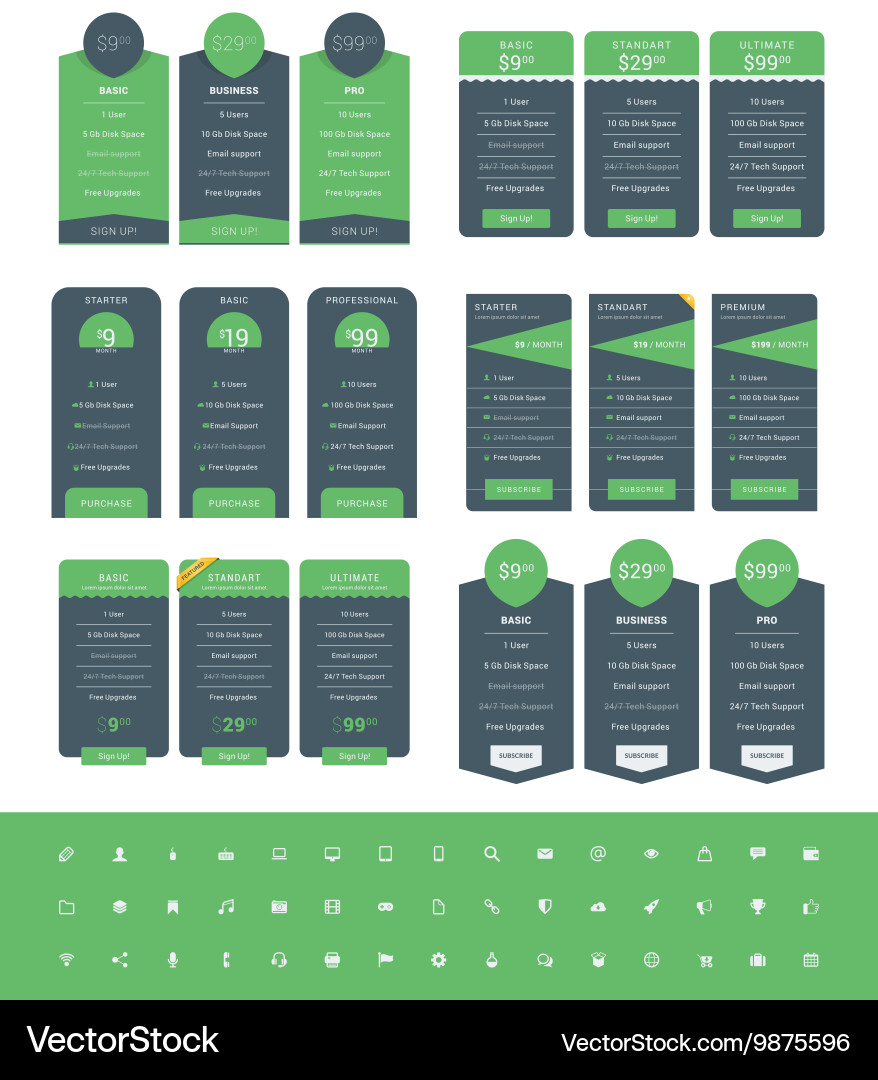 Set of pricing table design templates for websites Vector Image
