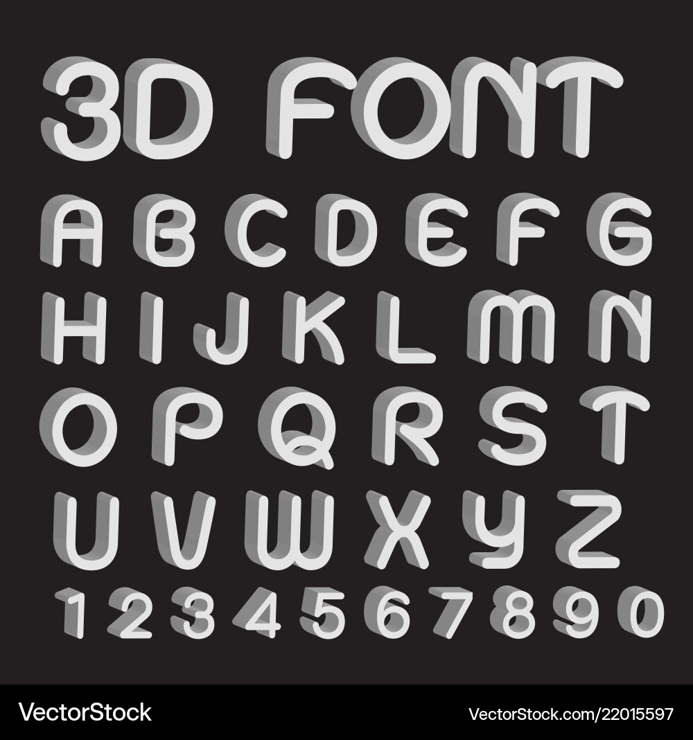 3d font letters and numbers 3d font letters and numbers Vector Image