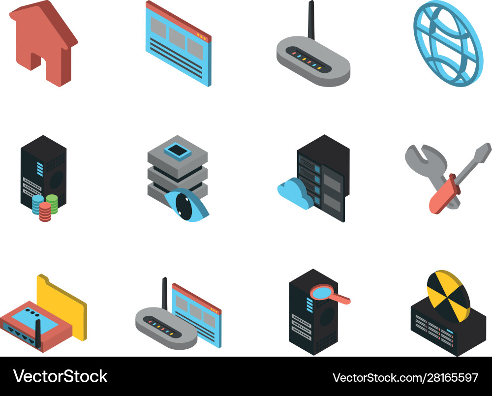 Bundle data server set icons Vector Image