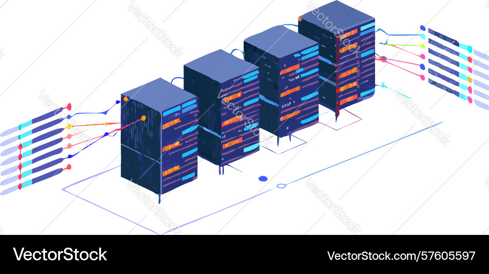 Connected server racks data center technology vector image