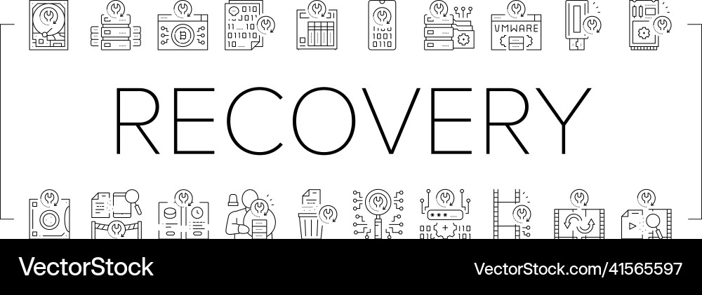 Data recovery computer processing icons set Vector Image