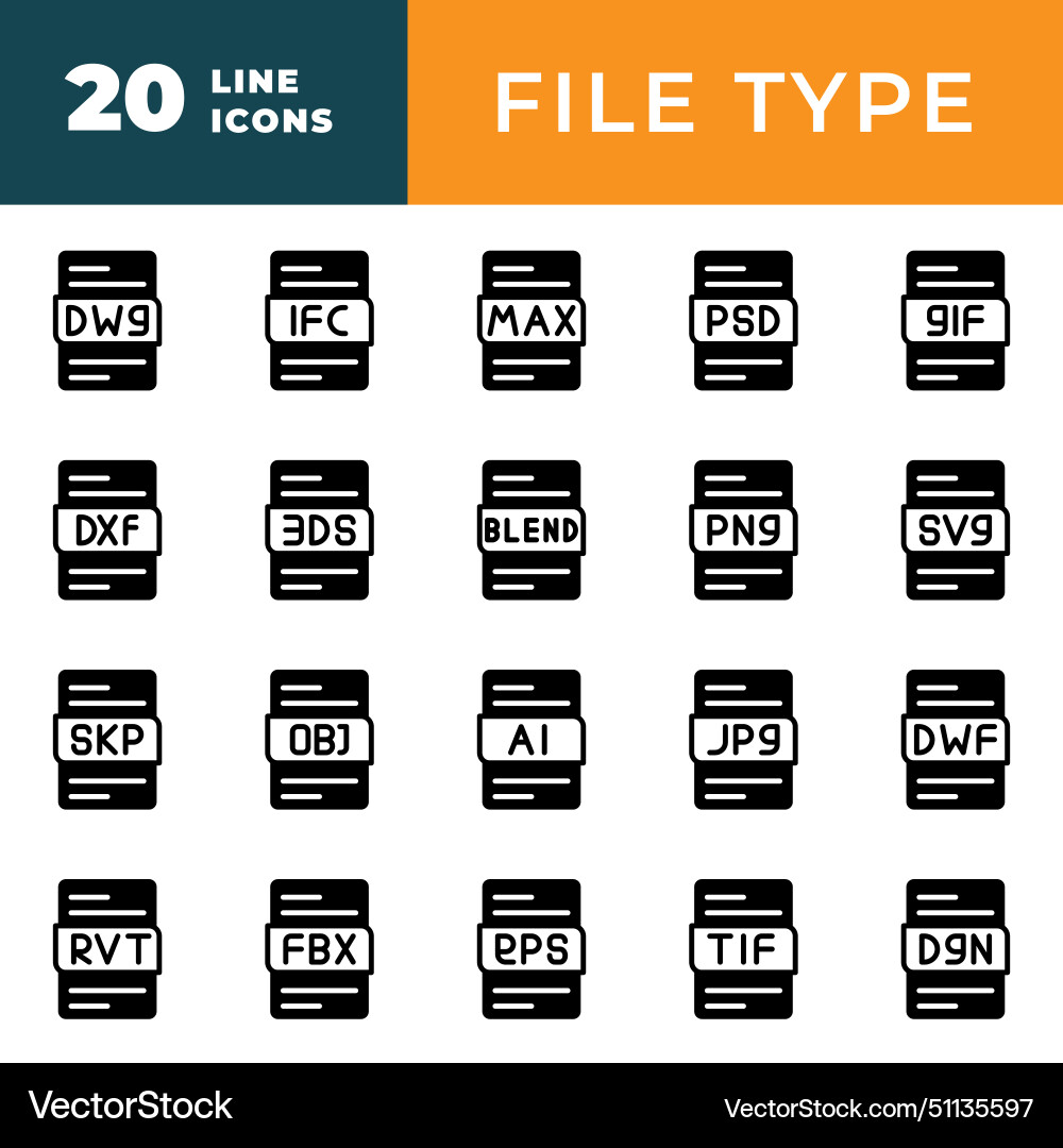 Dateien Typ Icons setzen Dateiformat in schwarz füllen Vektorbild
