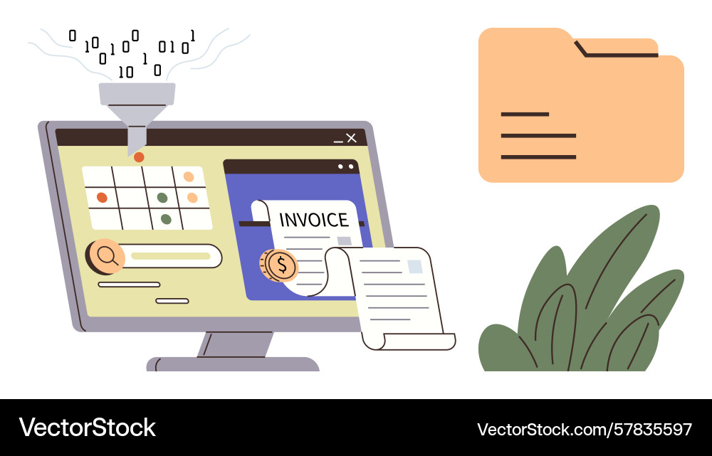 Digital data processing and invoice management Digital data processing and invoice management vector image