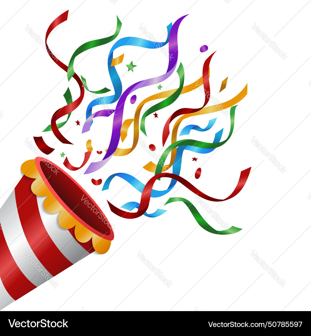 Exploding popper with colorful confetti isolated Exploding popper with colorful confetti isolated vector image