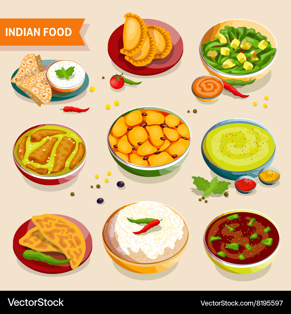 Indian food set Royalty Free Vector Image VectorStock
