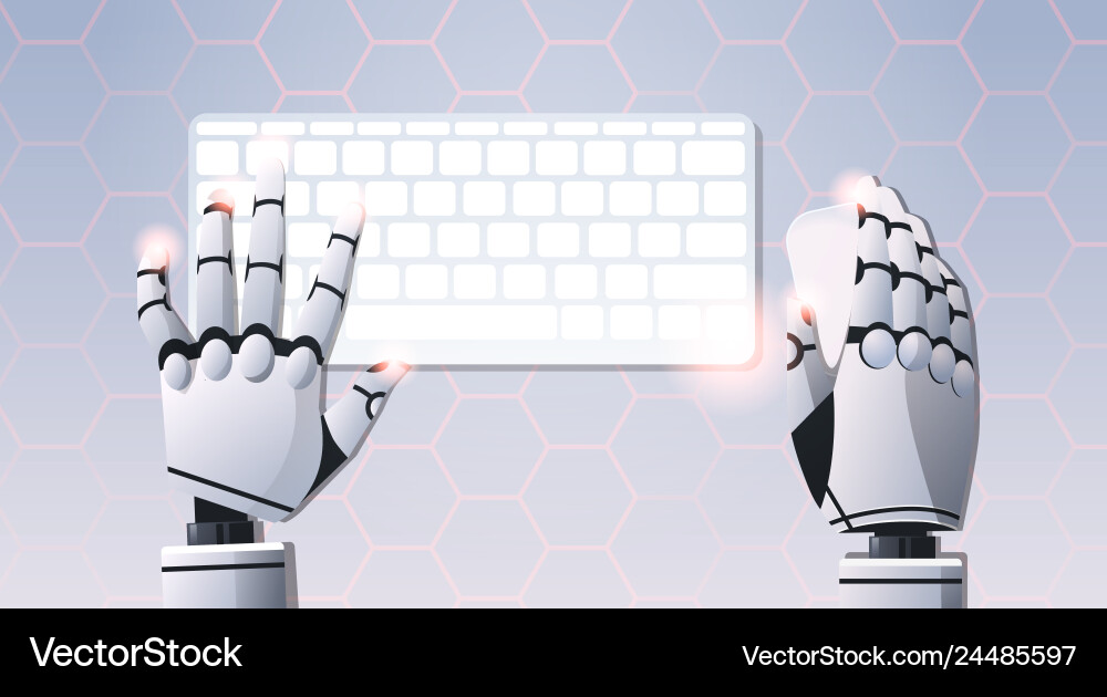 Robot Hands Typing on Keyboard Vector Image