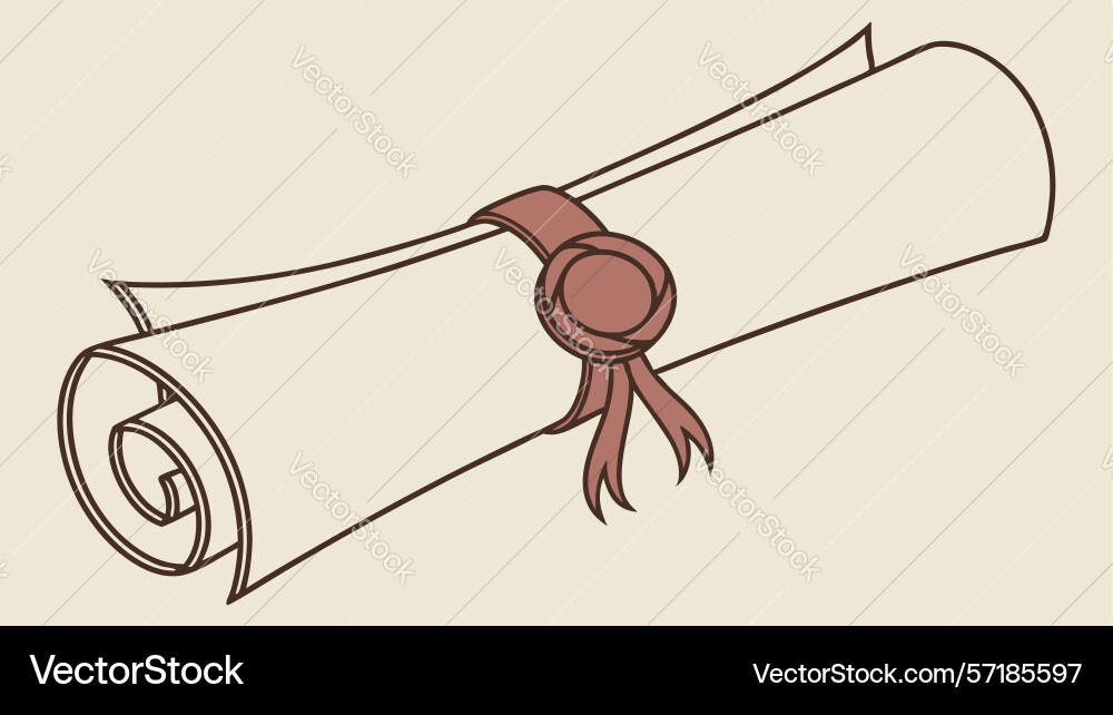 Rolled scroll with red wax seal official document vector image