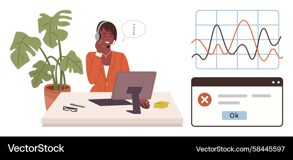 Tech Support Representative Solving Issues Vector Image
