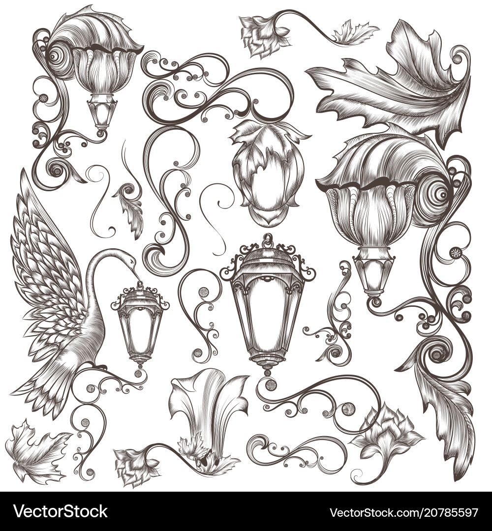 Vintage Street Lamps & Flourishes vector image