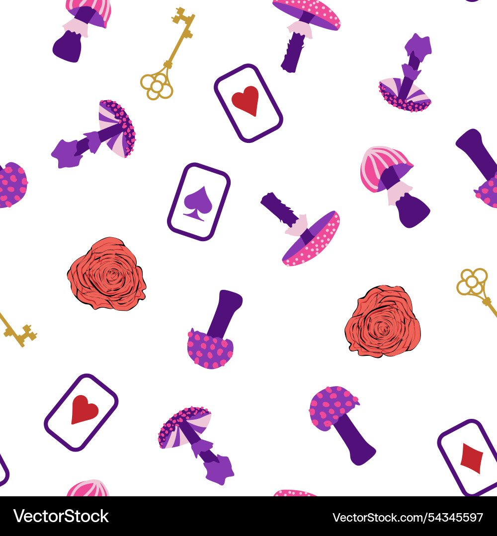 Wonderland pattern elements rabbit cheshire cat Wonderland pattern elements rabbit cheshire cat vector image