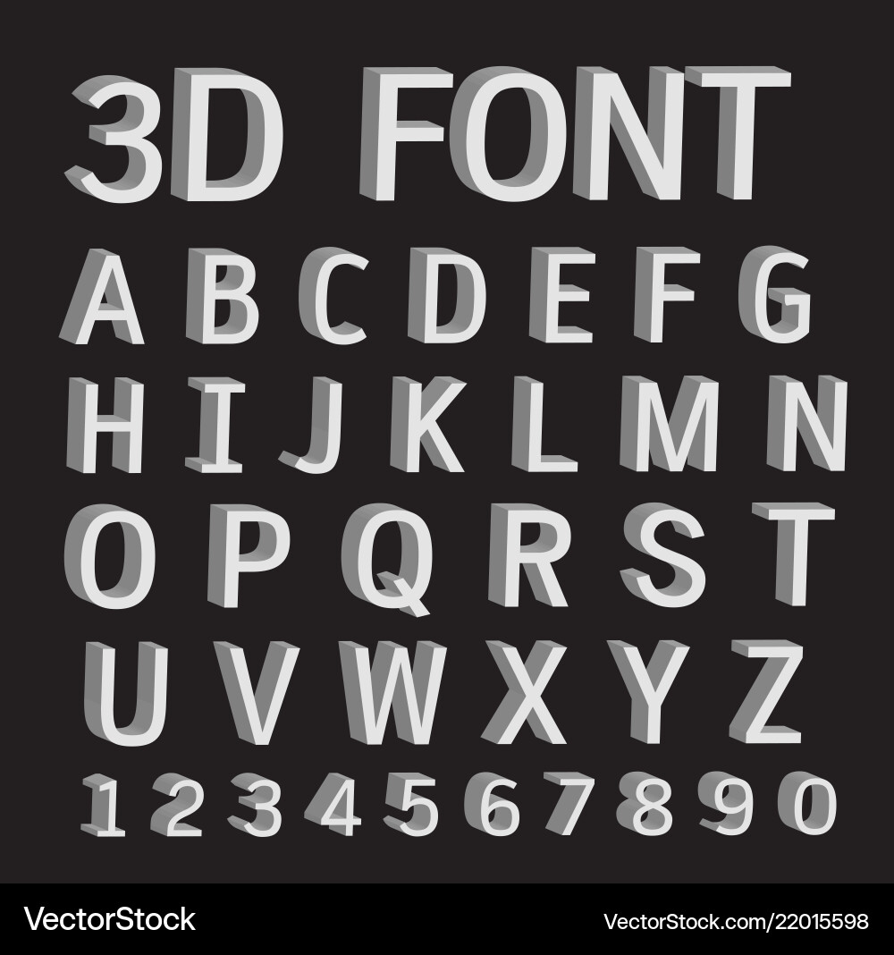3d font letters and numbers 3d font letters and numbers Vector Image