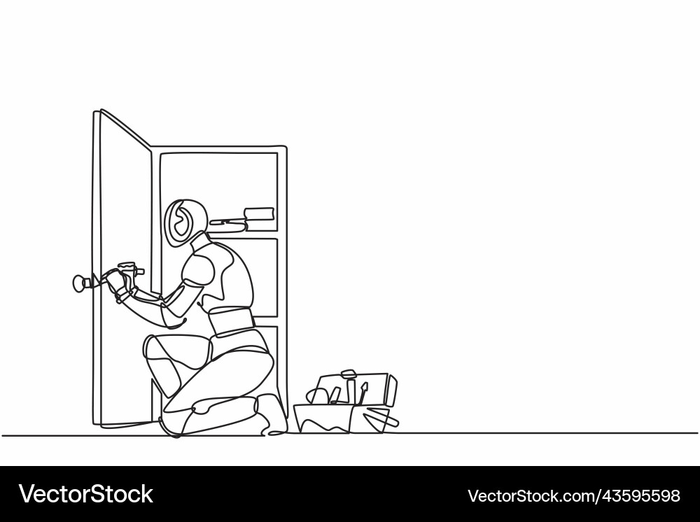 Continuous one line drawing robot carpenter Vector Image
