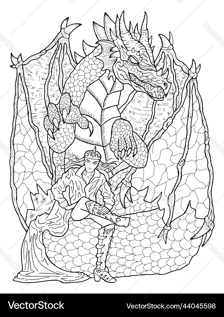 Linie Kunst Manga Stil mit Fantasie Drachen Linie Kunst Manga Stil mit Fantasie Drachen Vektorbild