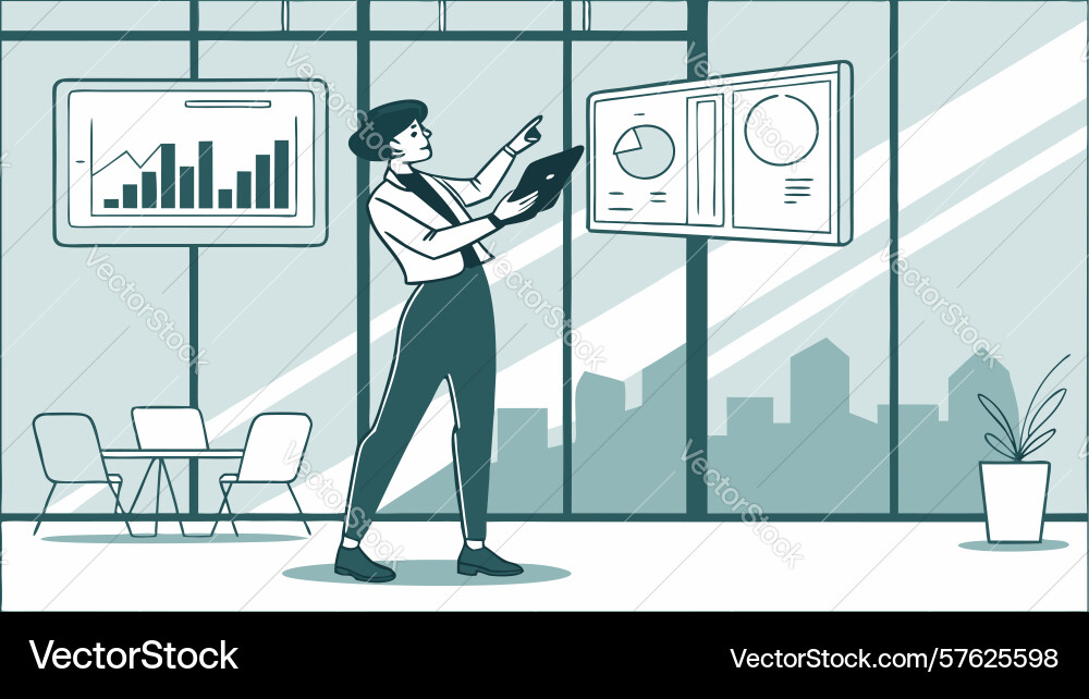 Man analyzing charts in office design generative vector image