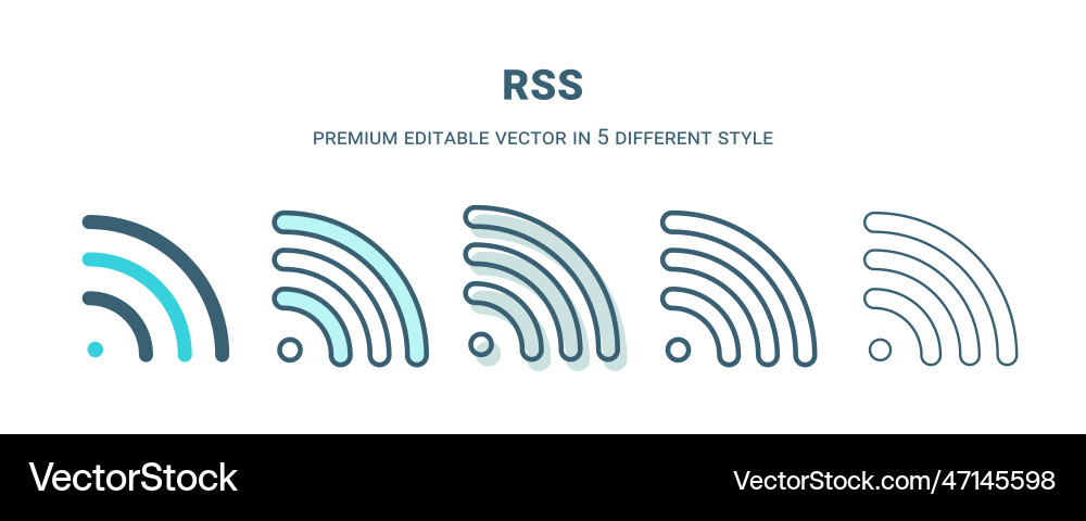 Rss icon in 5 different style outline filled two Rss icon in 5 different style outline filled two Vector Image