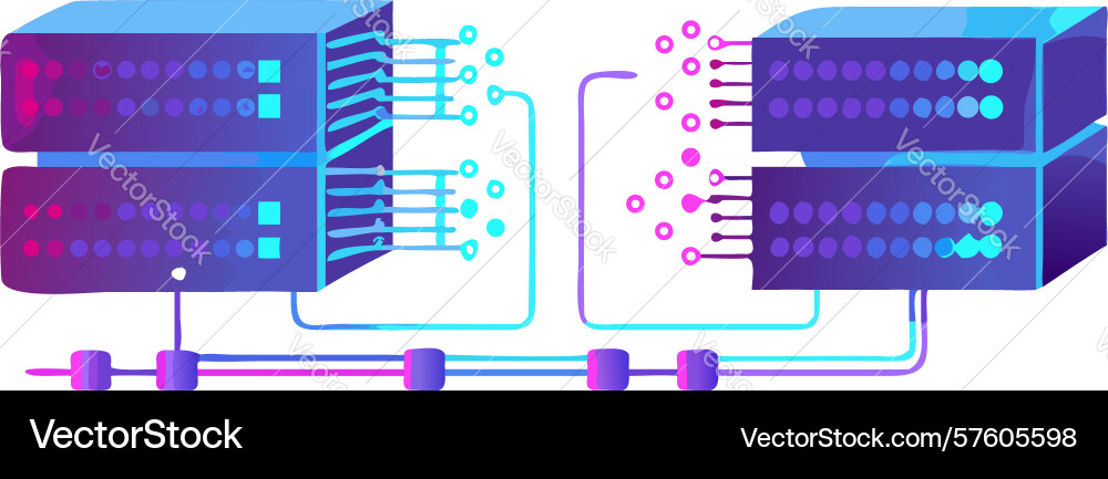 Server racks with data flow network technology vector image