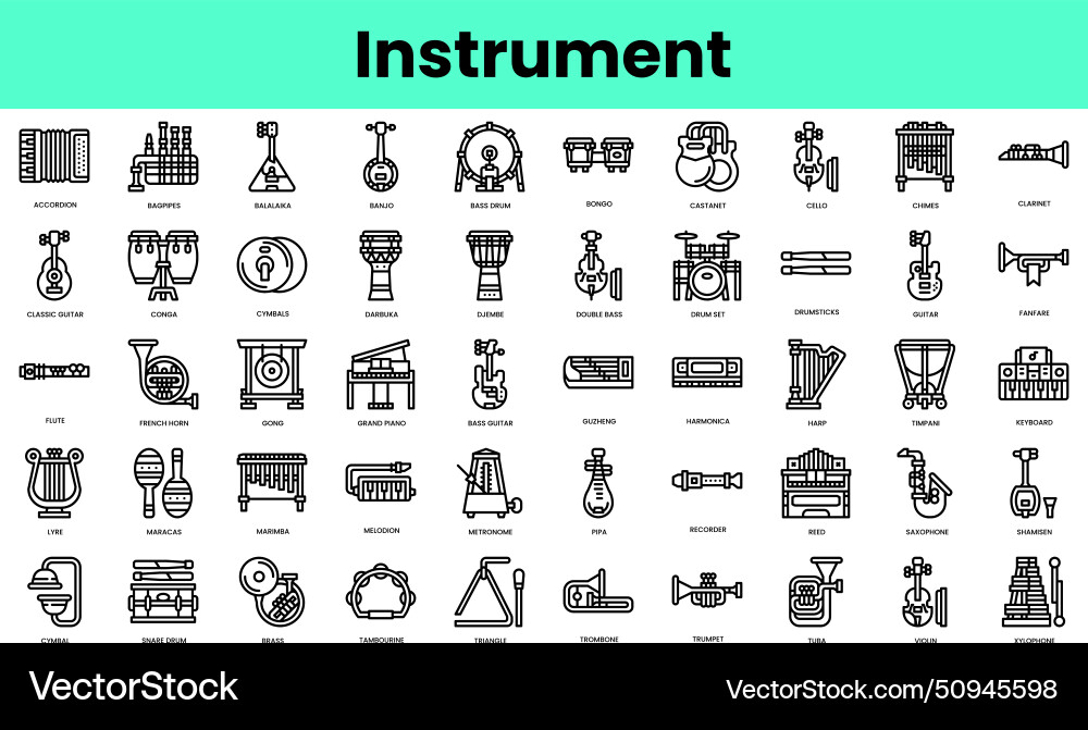 Set of instrument icons linear style icon bundle vector image