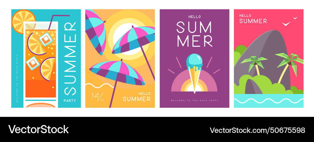 Set of summer posters with attributes Set of summer posters with attributes vector image
