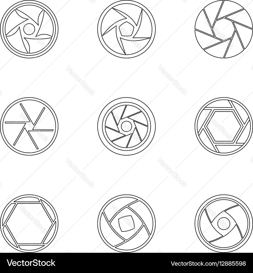 Types of aperture icons set outline style Vector Image