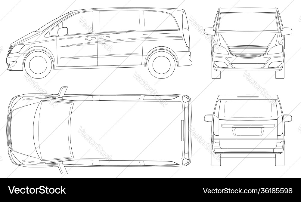 View front rear side top electric minivan View front rear side top electric minivan vector image