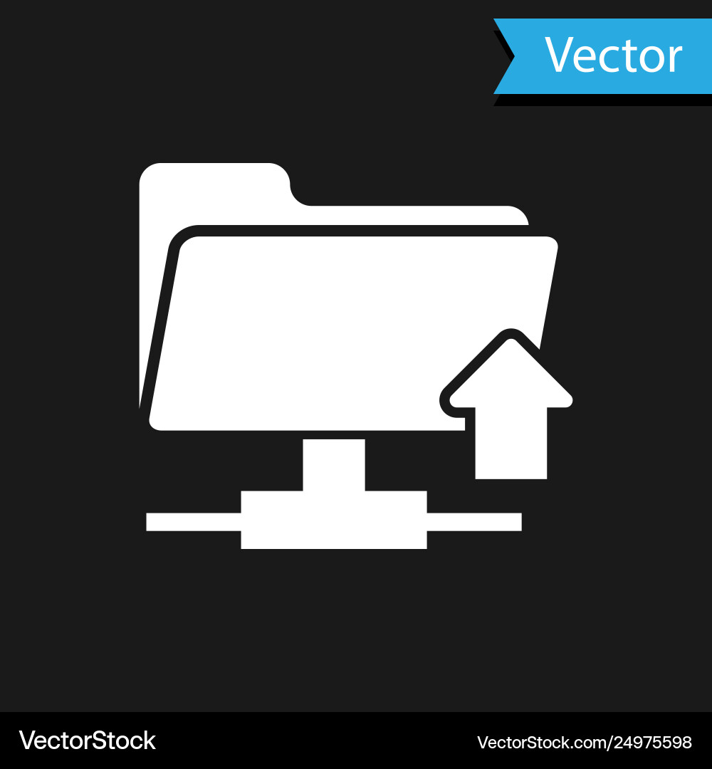 White ftp folder upload icon on black background Vector Image
