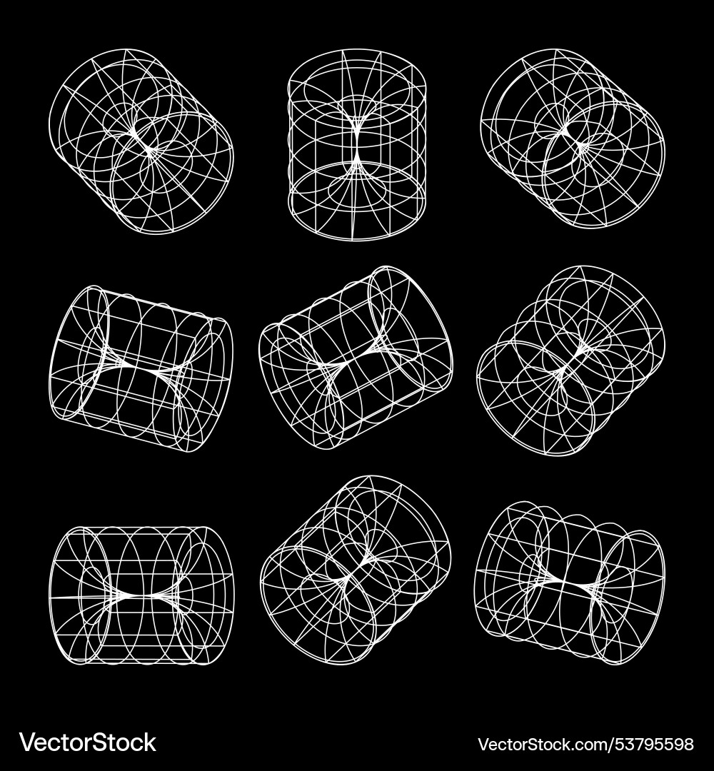Wireframe lined shapes perspective mesh 3d grid Vector Image