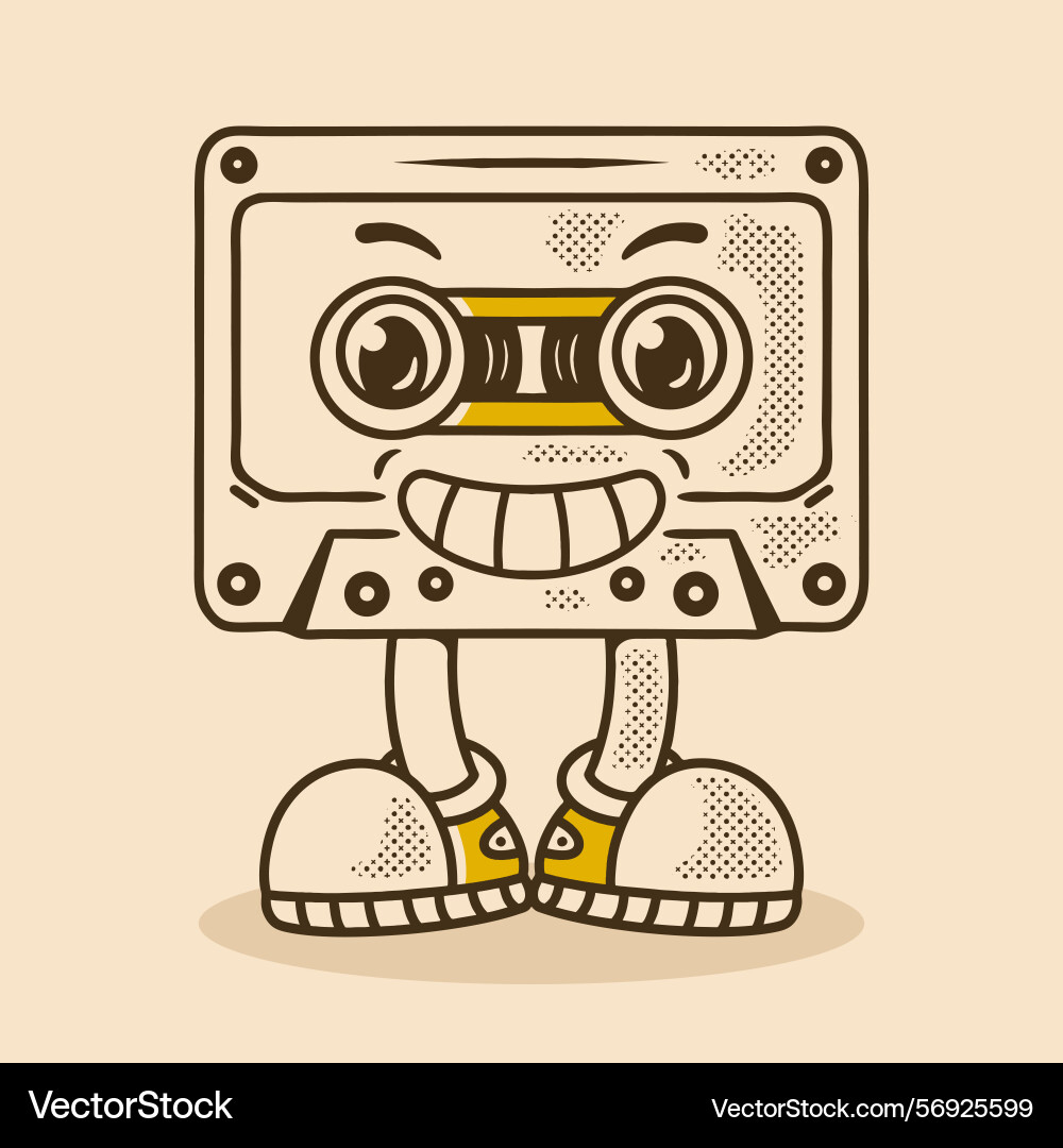 Cassette tape character with leg in standing pose Vector Image